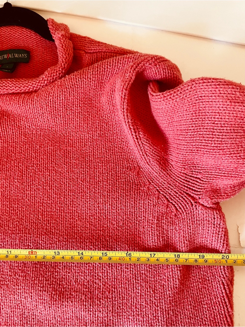 VTG J Crew Always Sweater Wmns Coral Crop Oarsman Roll Neck Fisherman Cotton M/L - Picture 12 of 13
